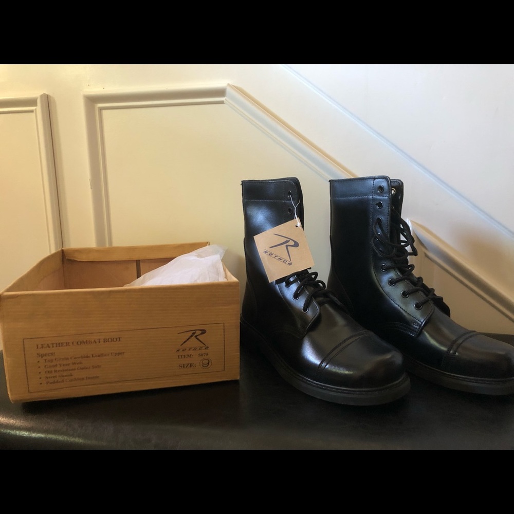 Black Rothco leather combat boots